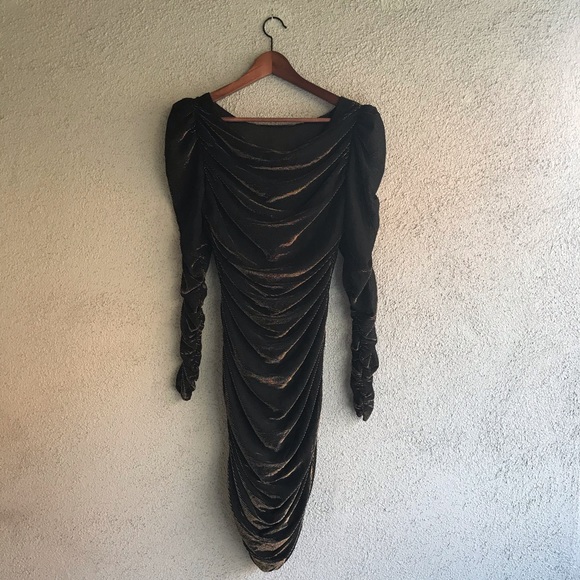 CONTEMPO CASUALS | VINTAGE 80’s Ruched Black Gold Formal Disco Dress - Picture 8 of 14